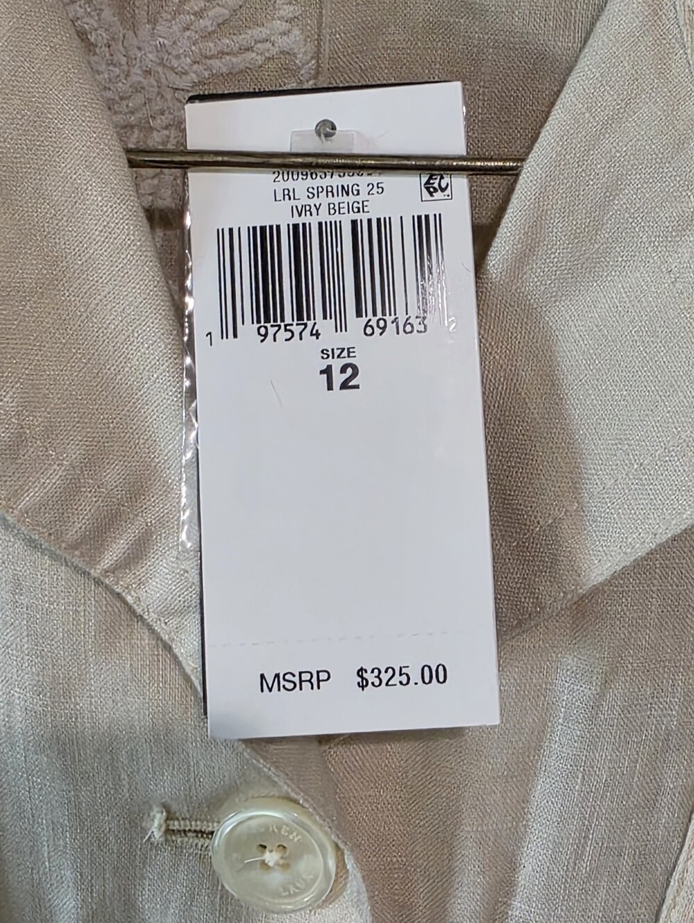 Lauren Ralph Lauren Cream Linen Blend Embroidered Utility Jumpsuit Wide Leg NEW - Picture 10 of 14